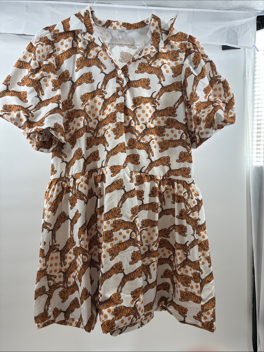 Girls' White & Brown Tiger Print Dress